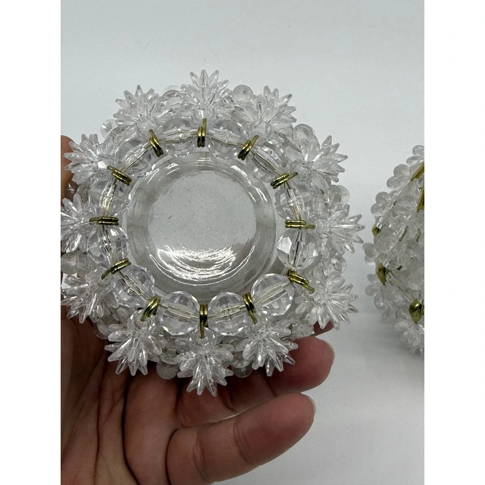 2 Safety Pin Beaded Candle Holders‎ Vintage Handmade 3.5